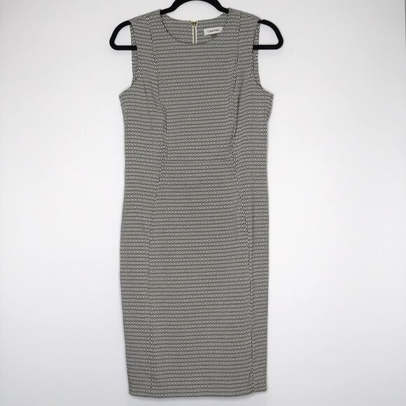 Calvin Klein Womens Dress Size 8 Black White Diamond Print Office Career Minimal - Picture 1 of 6